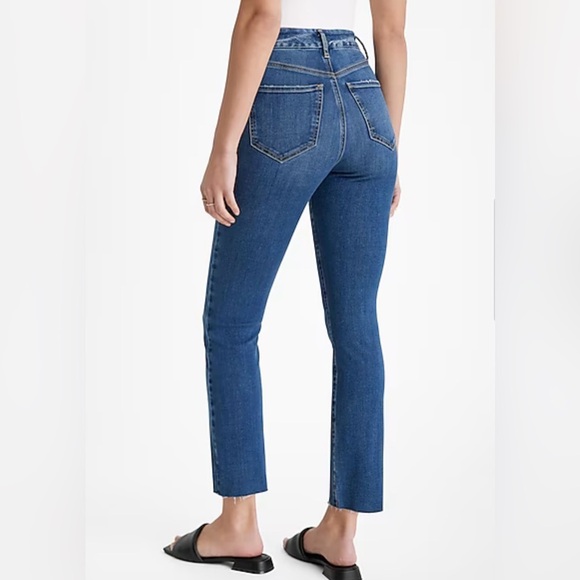 Express Cropped Flare Jeans Womens XL (18-20) High Rise Dark Wash Raw Hem FlexX‎ - Picture 2 of 11